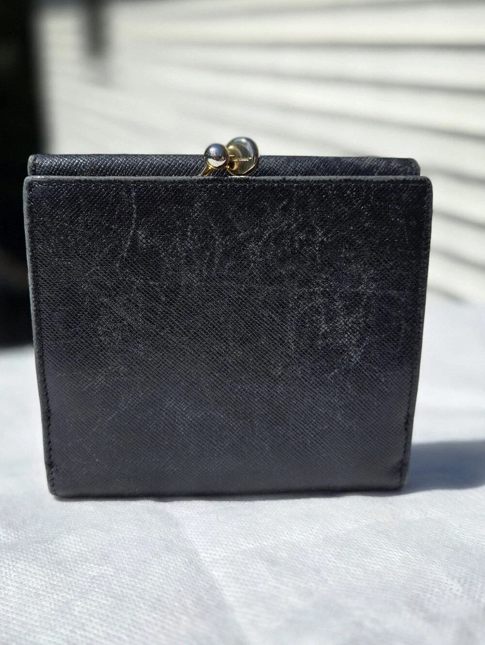 Like NEW Salvatore Ferragamo Women's Navy Kiss Lock  Tri-Fold Wallet